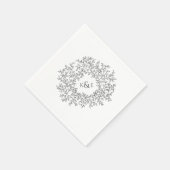 Donkergrijze bladcirkel monogram kunst bruiloft aa servet (Hoek)