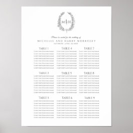Donkergrijze bladeren krans bruiloft zitplaatsenka poster