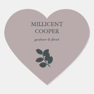 Donkergrijze bladeren silhouet paars hart sticker