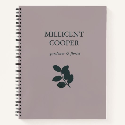 Donkergrijze bladeren silhouet paars notitieboek (Voorkant)