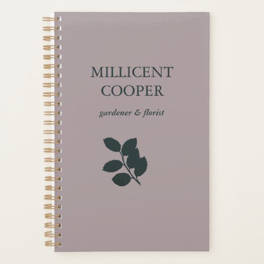 Donkergrijze bladeren silhouet paars planner (Voorkant)