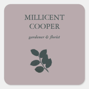 Donkergrijze bladeren silhouet paars vierkante sticker