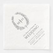 Donkergrijze bladovaal baardmonogram huwelijk servet (Voorkant)