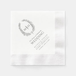 Donkergrijze bladovaal baardmonogram huwelijk servet