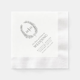 Donkergrijze bladovaal baardmonogram huwelijk servet