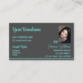 Donkergrijze Blauwgroen strepen met monogram en fo Visitekaartje (Achterkant)