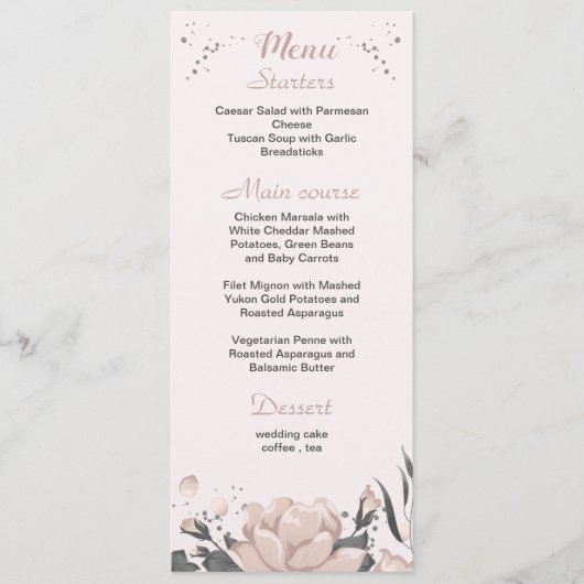 donkergrijze bloemen botanische bruiloft menu (Voorkant)