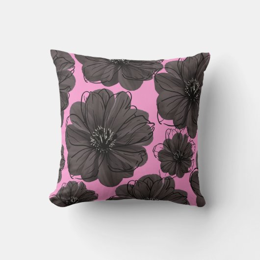 Donkergrijze bloemen kussen (Voorkant)