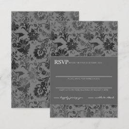 Donkergrijze bloemen RSVP kaartje