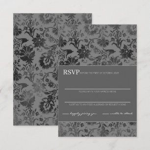 Donkergrijze bloemen RSVP kaartje