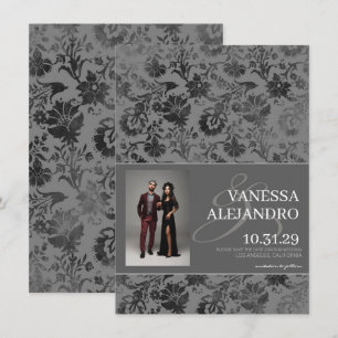 Donkergrijze bloemen save the date