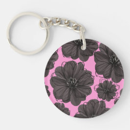 Donkergrijze bloemen sleutelhanger