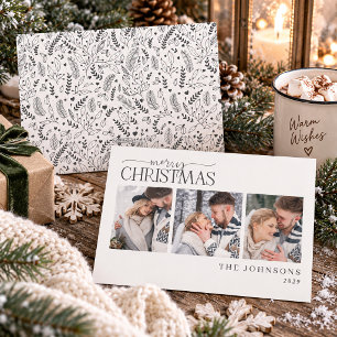 Donkergrijze botanische kerstfoto van pasgetrouwde feestdagenkaart