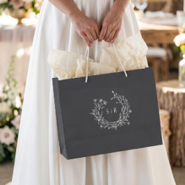 Donkergrijze botanische monogram huwelijks welkom groot cadeauzakje