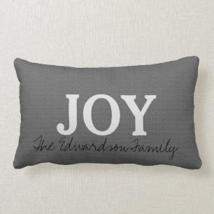 Donkergrijze burlap JOY script Familienaam vakanti Kussen