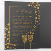 Donkergrijze champagne bubbels, bruiloft suite drieluik uitnodiging (Binnenzijde eerst)