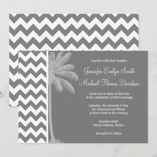 Donkergrijze Chevron; tropische palm Kaart (Voorkant / Achterkant)