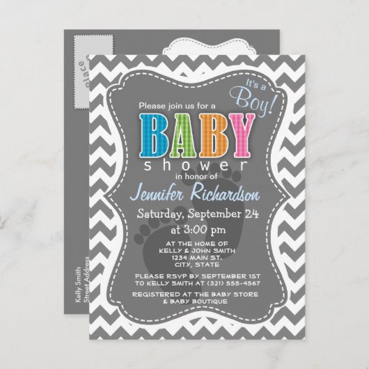 Donkergrijze Chevron; zigzag Uitnodiging Briefkaart (Voorkant / Achterkant)