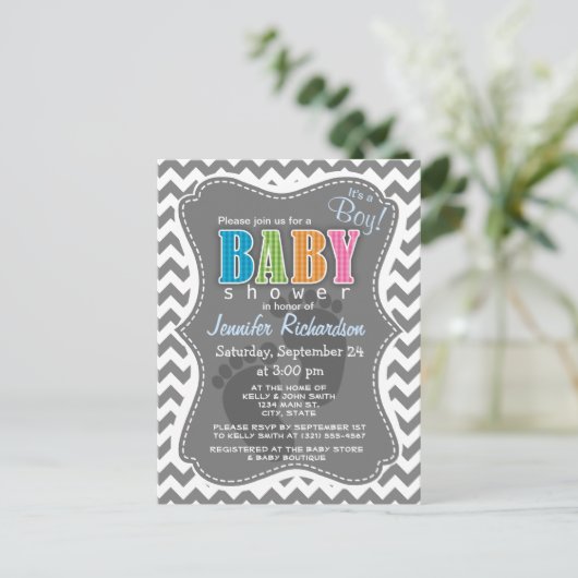 Donkergrijze Chevron; zigzag Uitnodiging Briefkaart (Staand voorkant)