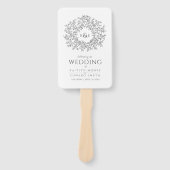 Donkergrijze cirkel verlaat monogram huwelijksprog handwaaier (Voorkant)