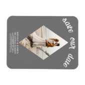 Donkergrijze diamanten foto bruiloft de datum opsl magneet (Horizontaal)