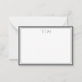 Donkergrijze drie rand monogram notitiekaart notitiekaartje