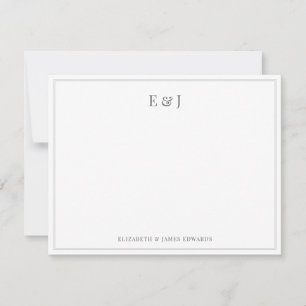 Donkergrijze dubbele rand elegante koppelmonogram notitiekaartje