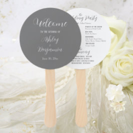 Donkergrijze eenvoudige huwelijksceremonie program handwaaier