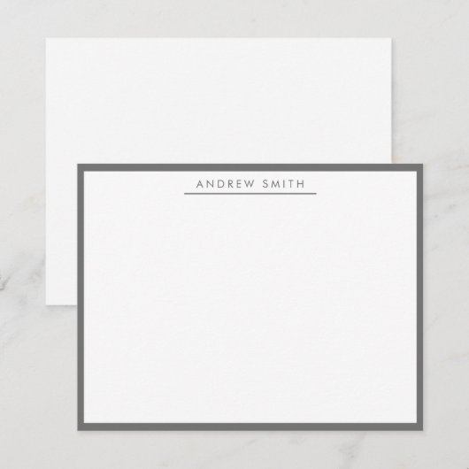 Donkergrijze eenvoudige lijn Modern Classic minima Notitiekaartje (Voorkant / Achterkant)