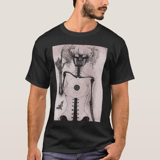Donkergrijze emo-tiener met moth Gothic T-shirt (Voorkant)