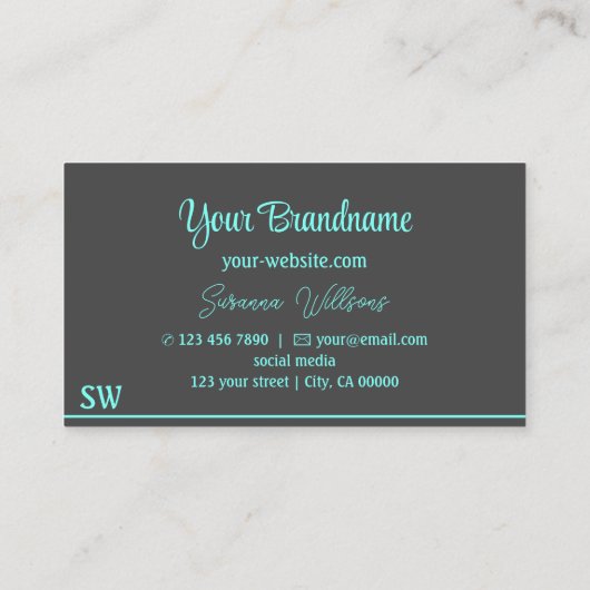 Donkergrijze en Blauwgroen strepen met monogram st Visitekaartje (Achterkant)