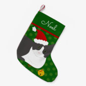 Donkergrijze en witte Kerstman kat gepersonaliseer Kleine Kerstsok (Voorkant (Hangend))