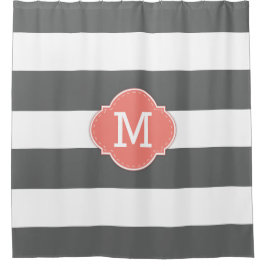 Donkergrijze en witte strepen van Classy met monog Douchegordijn