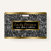 Donkergrijze faux glitter gouden accenten badge (Voorkant)