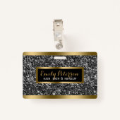 Donkergrijze faux glitter gouden accenten badge (Achterkant met clip)