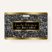 Donkergrijze faux glitter gouden accenten badge (Achterkant)