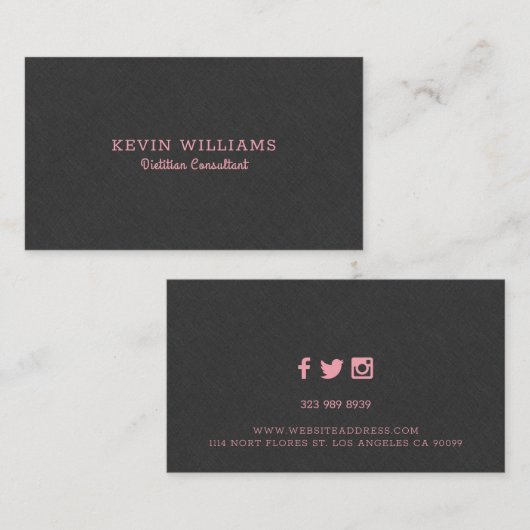 Donkergrijze faux linnen textuur achtergrond visitekaartje (Voorkant / Achterkant)