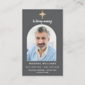 Donkergrijze foto kruis boog begrafenis gebedskaar visitekaartje (Voorkant)