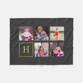 Donkergrijze fotocollage monogram fleece deken