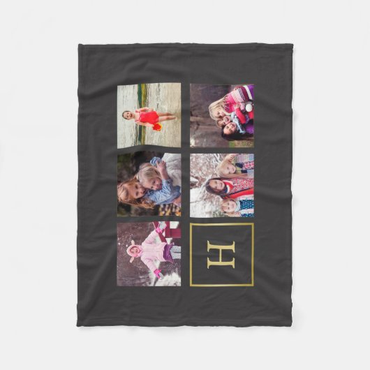 Donkergrijze fotocollage monogram fleece deken (Voorkant)