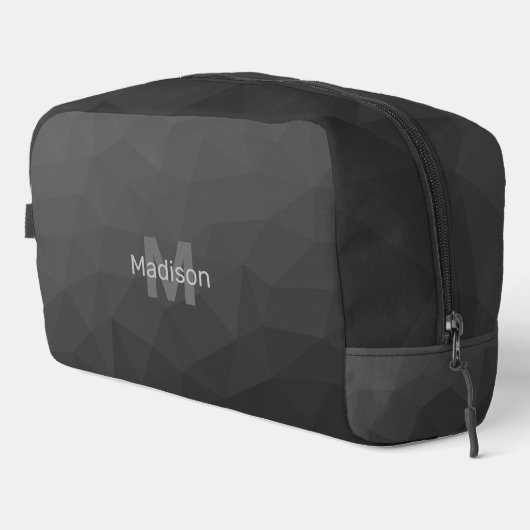 Donkergrijze geometrische mesh patroon Monogram Toilettasje (Rechterhoek)