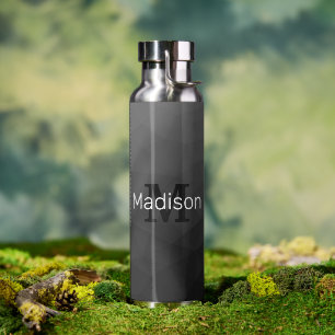 Donkergrijze geometrische Mesh-patroon Monogram Waterfles