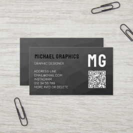 Donkergrijze geometrische meshpatroon QR-code Mono Visitekaartje