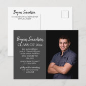 Donkergrijze gepersonaliseerde foto afstudeerfeest briefkaart (Voorkant / Achterkant)