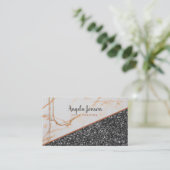 Donkergrijze glitter en marmersteen visitekaartje (Staand voorkant)