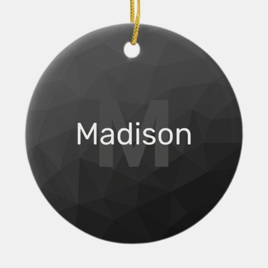 Donkergrijze gradiënt geometrisch netwerk Monogram Keramisch Ornament (Voorkant)