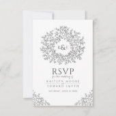 Donkergrijze handgetekende bladmonogram RSVP bruil (Voorkant)
