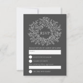Donkergrijze handgetekende bladmonogram RSVP bruil (Achterkant)