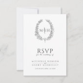 Donkergrijze handgetekende bladmonogram RSVP bruil (Voorkant)