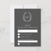 Donkergrijze handgetekende bladmonogram RSVP bruil (Achterkant)